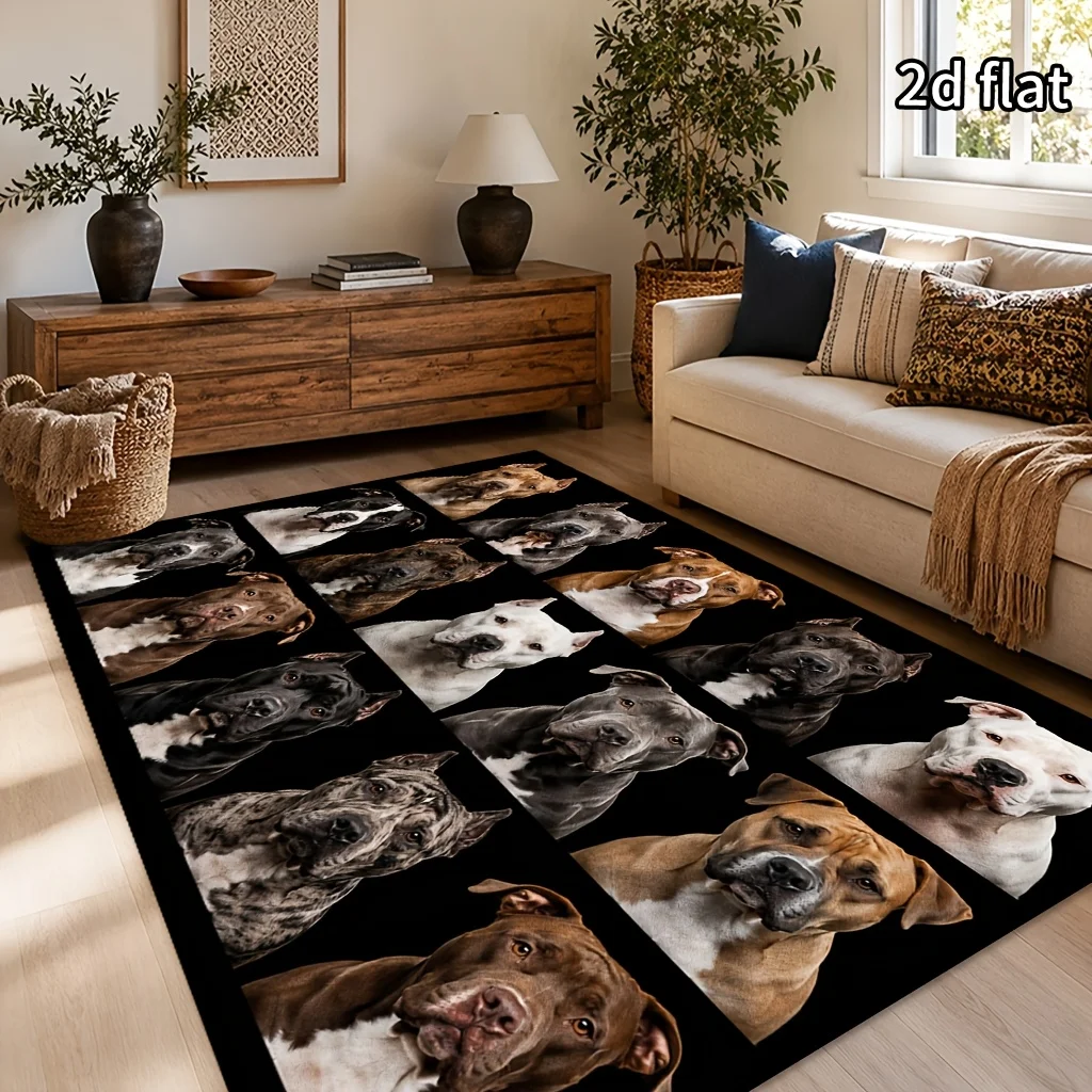 Pitbull Dog Collage Print Decor Area Rug, Pet‑Themed Floor Mat for Living Room, Bedroom, Indoor Home Decoration