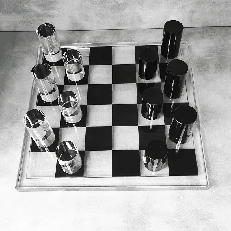 Glass Craft Geometric Crystal Chessboard Chess Transparent Square Tartan Grid King Queen Decorative Figurines Home Decoration
