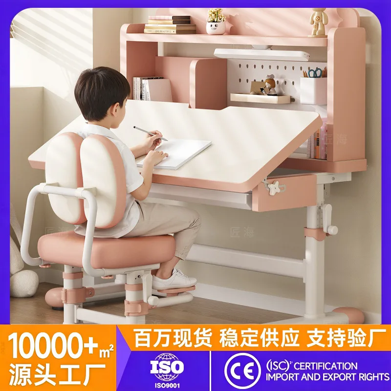 Table with lamp can be lifted and lowered, desk chair for students, writing homework chair set