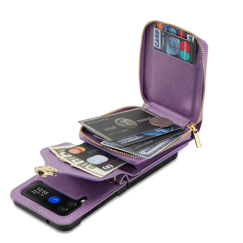 for Samsung Galaxy Z Flip 5 5G Z Flip 4 Z Flip 3 Case Fashion Crossbody Shoulder Strap Wallet Cover Card Slot Money Pocket Cases