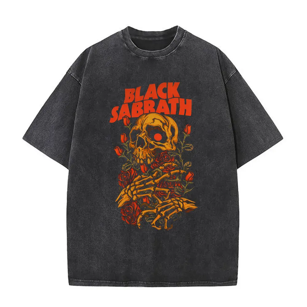 

Washed Vintage Heavy Metal Rock Band Black Sabbath Skeleton Graphic T-shirt Men Women Clothing Retro Gothic Oversized T Shirts