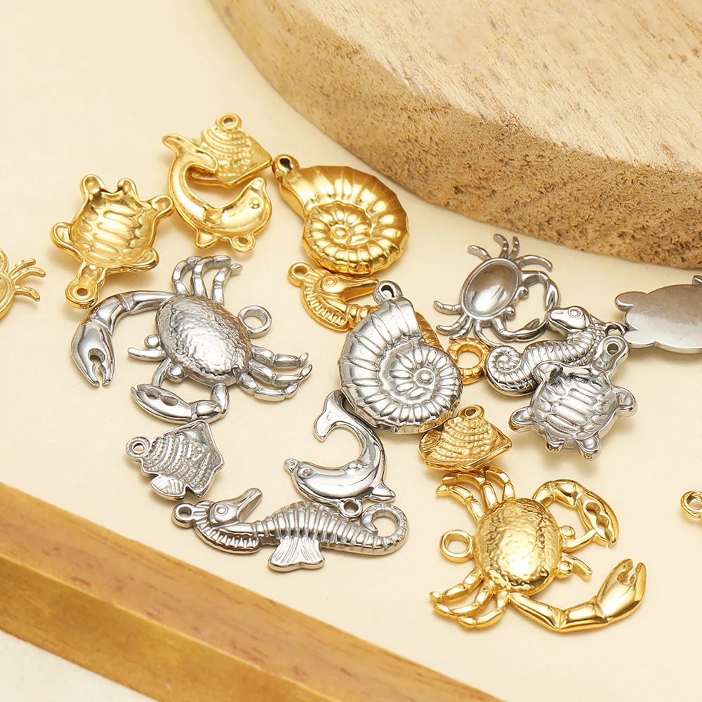 5 Stück Sommer-Ozean-Delfin-Seepferdchen-Krabben-Schildkröten-Anhänger aus Edelstahl für DIY-Ohrringe, Halsketten und Armband-Zubehör – Detail 5