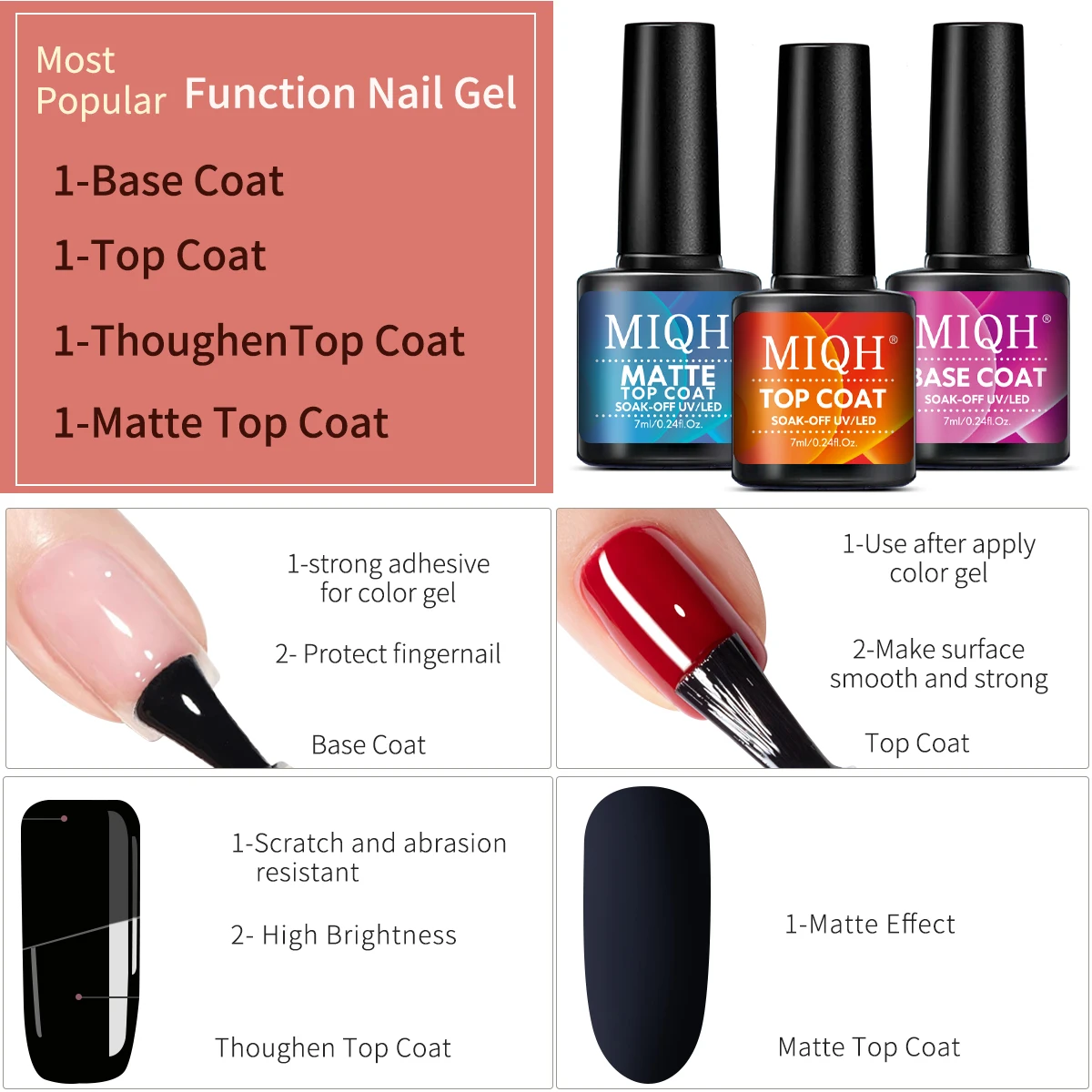 UV Gel Nail Polish Set - 7ml Base & No-Wipe Top Coat Duo, Peel-Off, Lead-Free, Scent-Free with Crystal Finish - Perfect for Prof