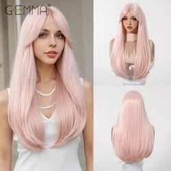 GEMMA Long Straight Light Pink Synthetic Wig with Bangs for Women Natural Hair Colorful Cosplay Lolita Wigs Heat Resistant Fibre