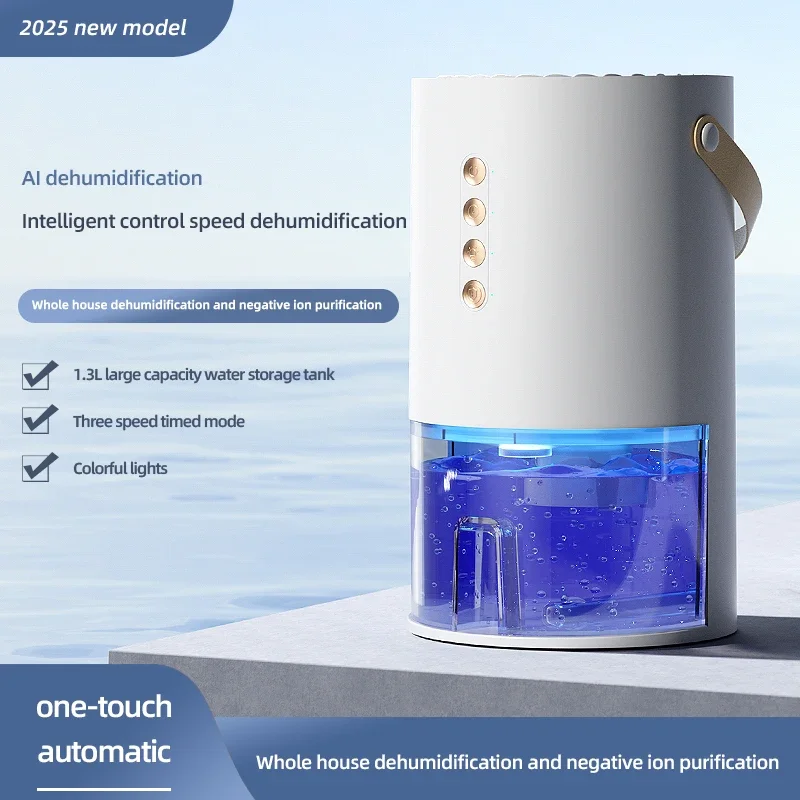 Air Dehumidifier with 1.3L Water Tank Mute Air Dryer Moisture Absorbers Machine 3-level Timing Control Negative Ion Pur