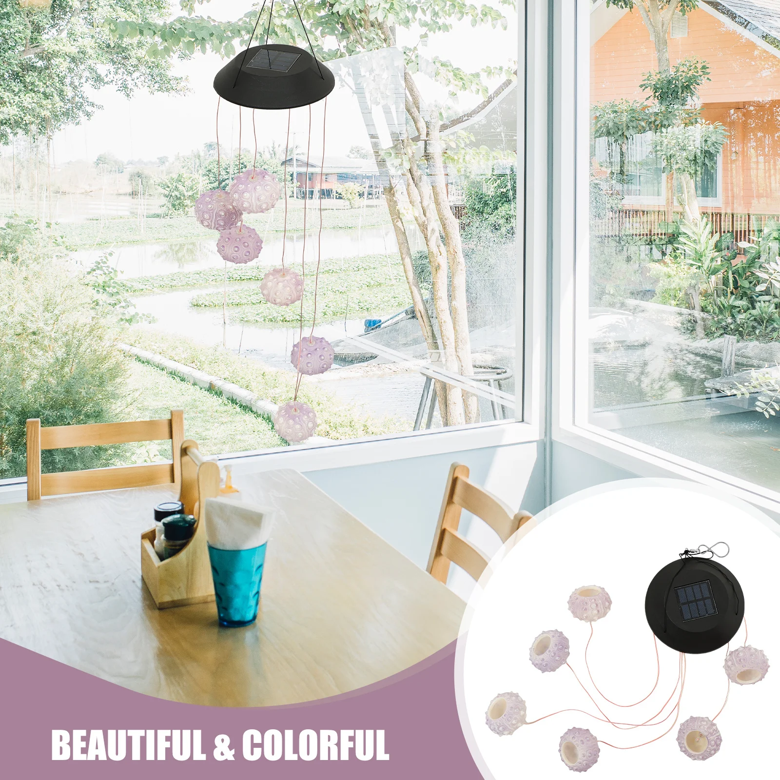 

Color Changing Solar Powered LED Sea Urchin Wind Chime Light Outdoor Hanging Lamp for Yard Patio Porch Decoration