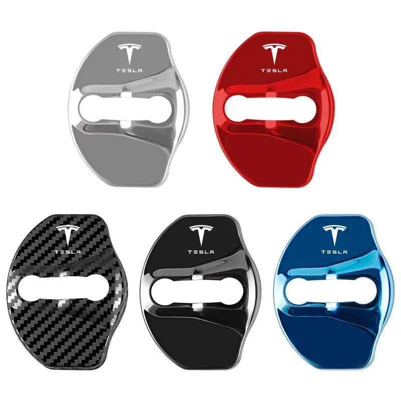 4 قطعة قفل باب السيارة من الفولاذ المقاوم للصدأ أغطية حماية قفل الباب أبازيم ل تسلا نموذج Y نموذج 3 2017-2023/نموذج 3 هايلاند 2024 #4
