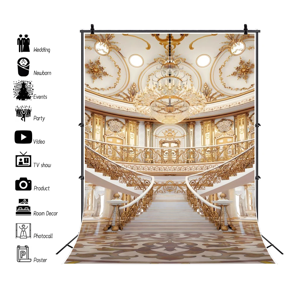 Luxurious Palace Backdrop for Photography Chandelier Arch Door Wedding Birthday Party Background Photo Booth Shoot Props