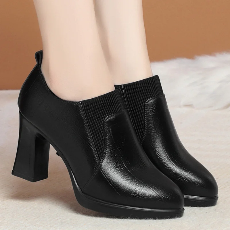 New Winter Women Boots High Heel Shoes Anti-slip Velvet Comfort Ankle Autumn Versatile Fashion Soft Leather Boots