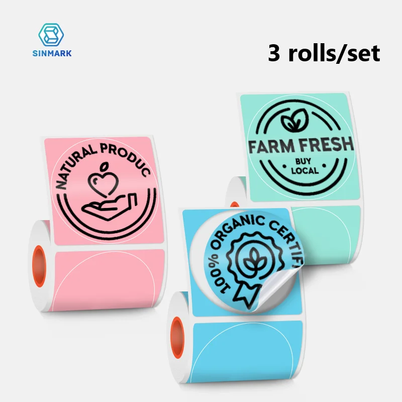 

SINMARK 3 Rolls Round Color Thermal Label Paper Pure Waterproof Labels Cute DIY Self-Adhesive Stickers Use for Thermal Printer