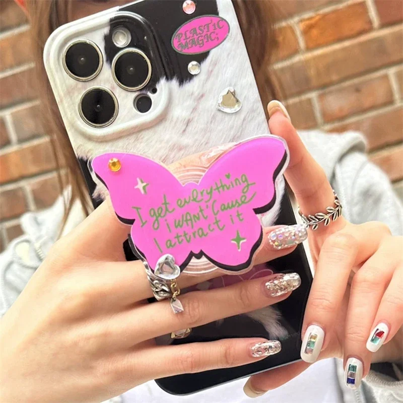 레트로 Y2K 나비 전화 브래킷 그립 Tok 사랑스러운 Griptok 사랑스러운 동물 홀더 지원 아이폰 14 삼성 전화 액세서리