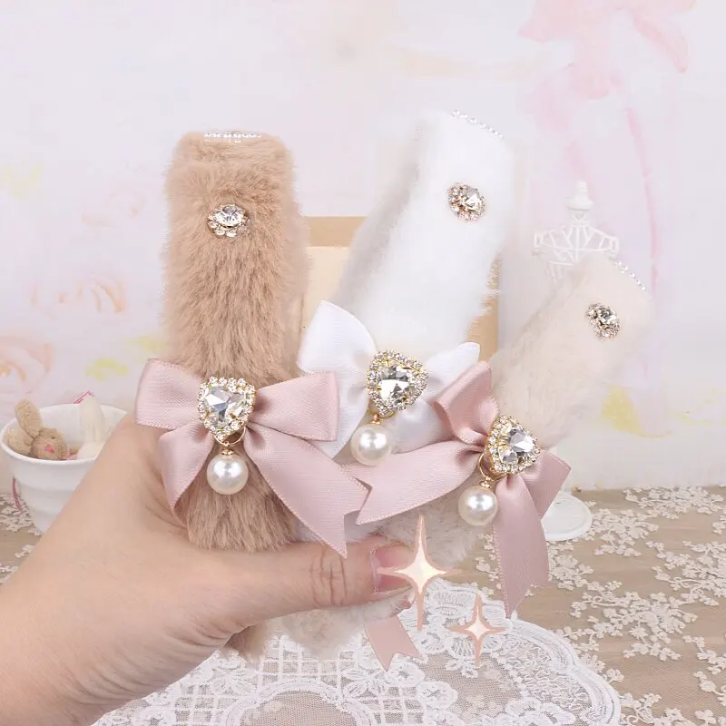 

Японская милая и милая заколка для волос ручной работы с бантом и стразами, жемчуг, плюшевые аксессуары для волос, повязка на голову, заколка для волос