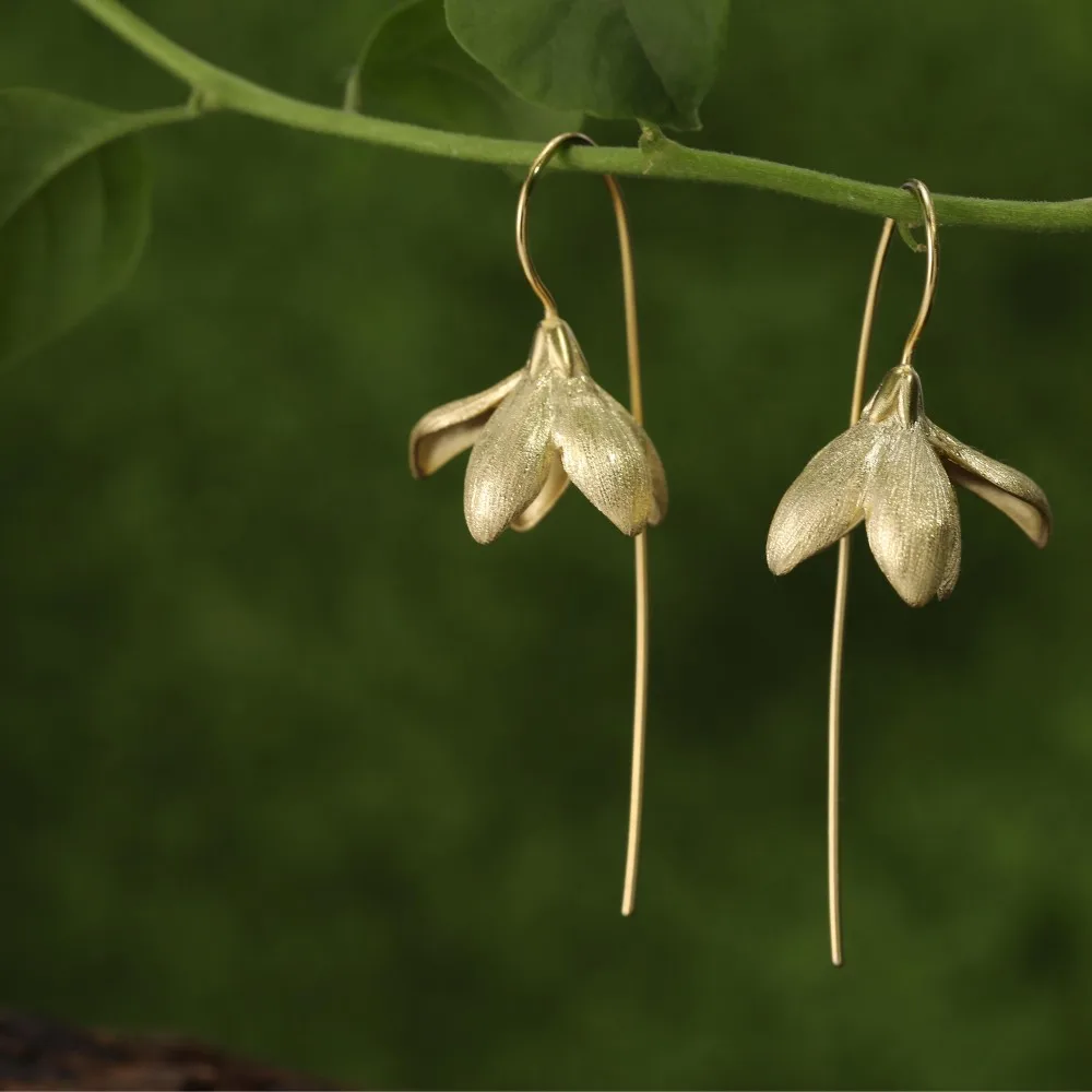 

Lotus Fun настоящие серьги из стерлингового серебра 925 пробы, дизайнерские ювелирные изделия, 18-каратное золото, элегантные висячие серьги с цветком магнолии для женщин