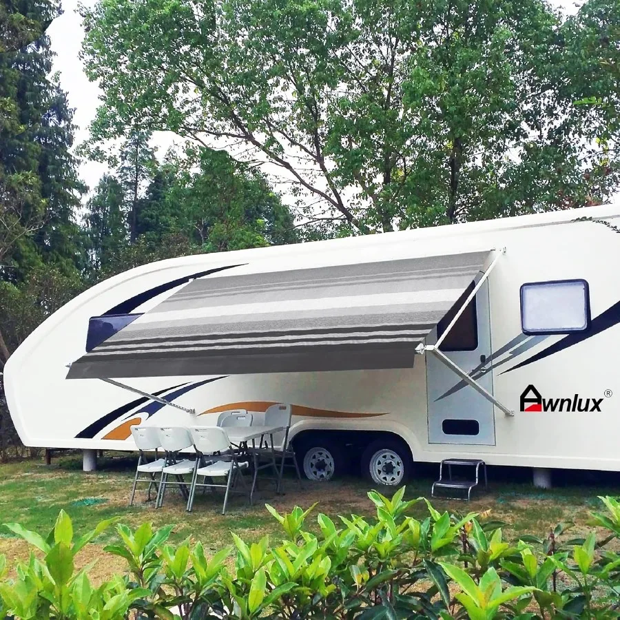 

Awnlux RV Patio Awning Replacement Fabric for Roll up Awnings Fabric size 8 Feet 2 inch (black stripe) Durable Outdoor Shade So