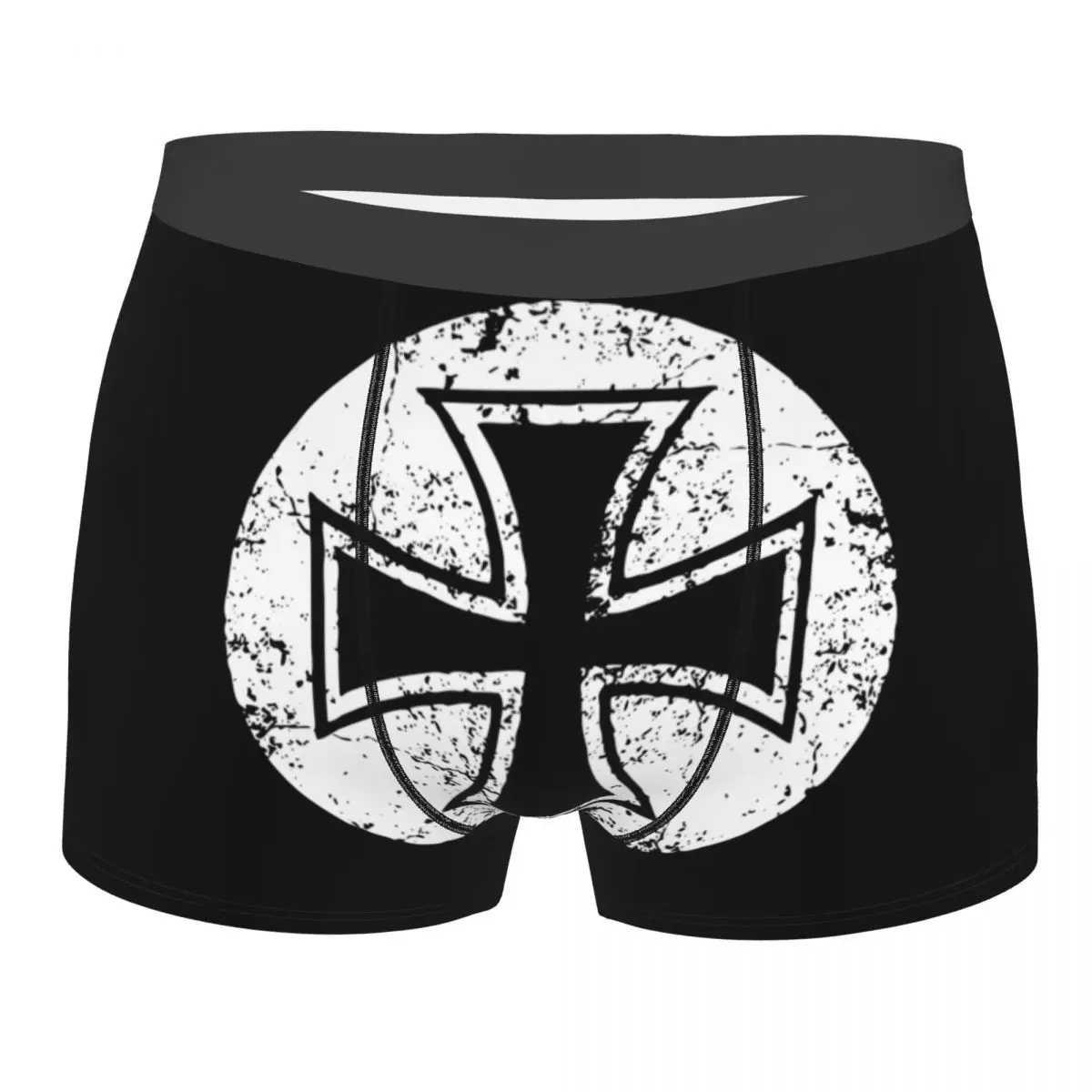 Funny Boxer Shorts Panties Briefs Men\'s German Iron Cross Templar Knight Underwear Germany Flag Mid Waist Underpants for Homme