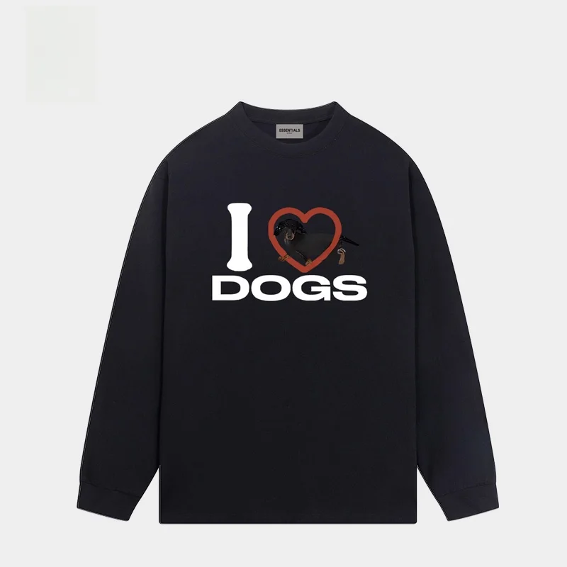 

entials Long Sve Cotton T-irt ex Loose Fit Retro Sle Sausage Dog Print Casual Top for Autumn And Winter