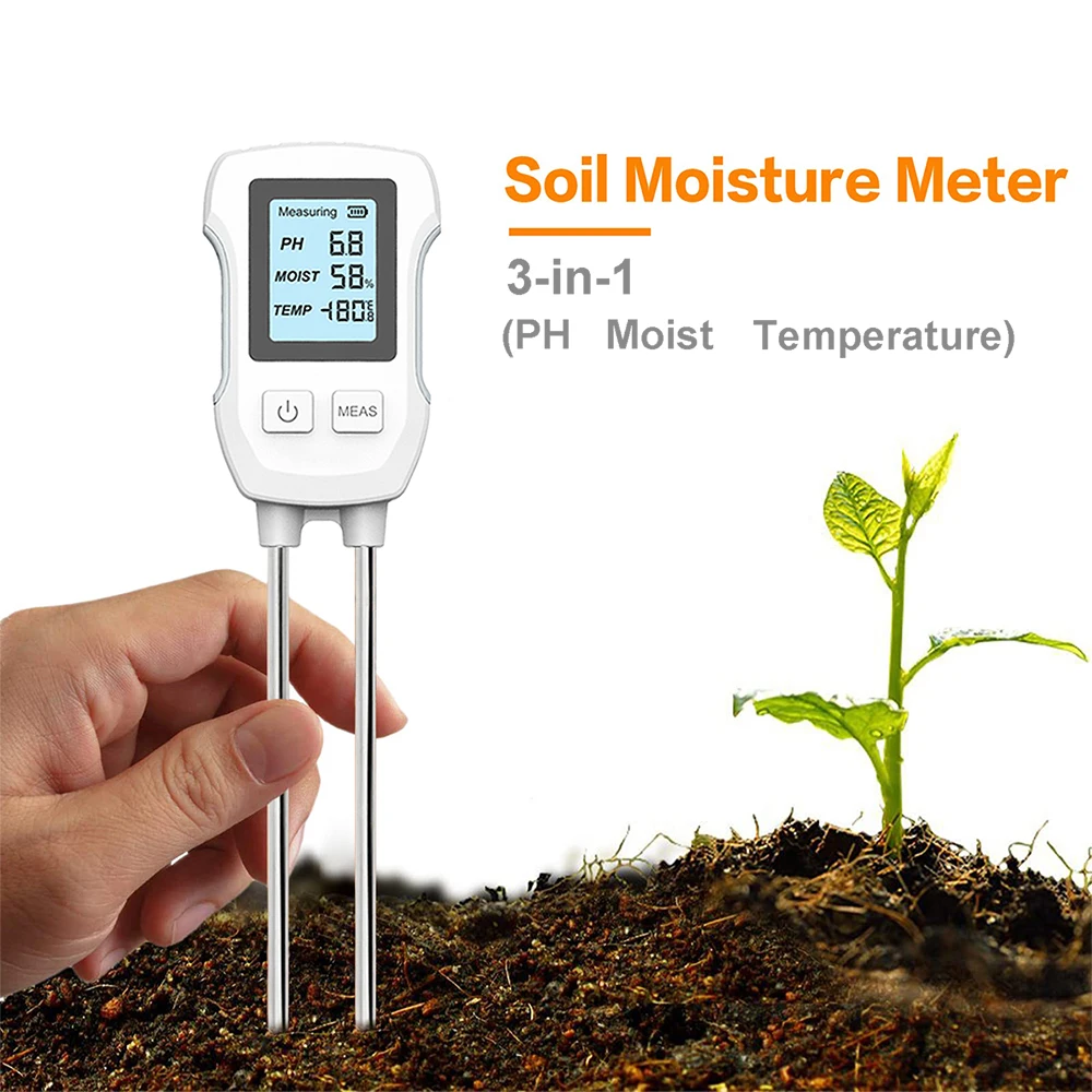 3-in-1 Soil Moisture Meter Digital Plant Temperature/Soil Moisture/PH Meter LCD Display Soil Test Meter for Gardening Farming