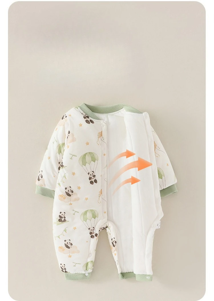 Somenie Baby Onesie Winter Padded Thickened Warm Bodysuit Cute  Printed Boys Girls Pajamas Newborn Soft And Comfortable Jumpsuit