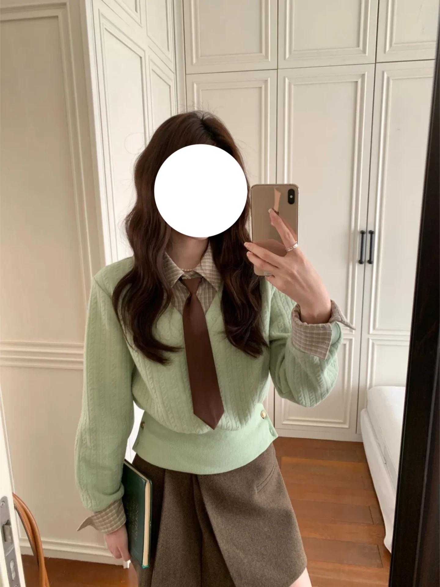 

Korean Style College Fashion Two-Piece Set Women's Size Color Block Winter New Half Skirt Trendy Long Sleeve Casual Wear
