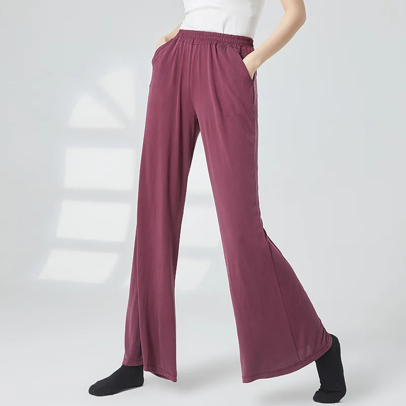 New Classic Dance Pant Wide Leg Straight With Pocket  Soft Modal Body Shape Training  Yoga Trousers Dancer Basic Wear High Waist