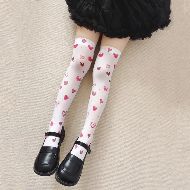Japanse Loli Kousen Anime Halloween Lolita Bedrukt Zoete Kawaii Kousen Vrouwen Schattige Witte Strakke Hoge Kniekousen