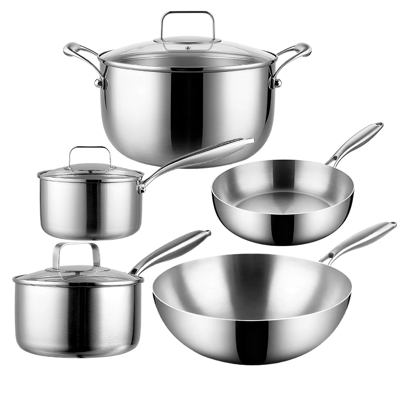 Professional 8-Pc Stainless Steel Cookware Set 18/10SS for Bulk Kitchenware Includes Fry Pan Sauce Pot Stock Pot & Sauté Pan