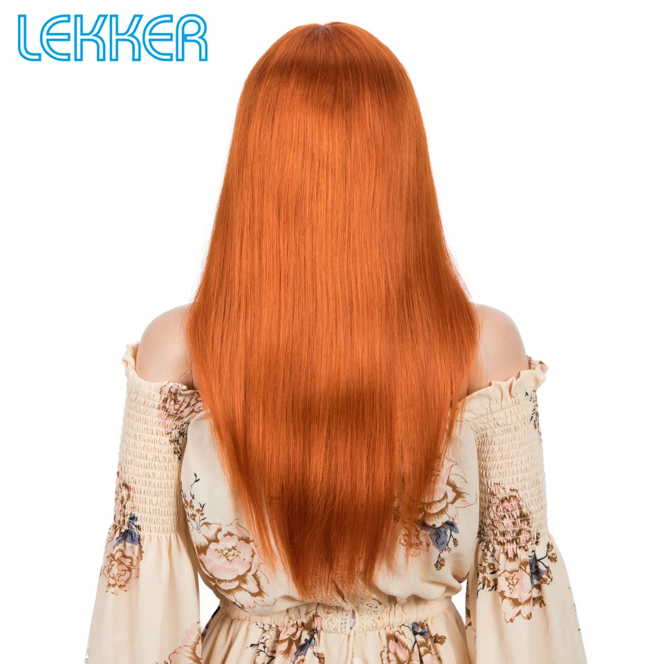 Lekker-Peruca de cabelo humano reta com franja para mulheres, osso de gengibre laranja, perucas curtas coloridas, cabelo remy brasileiro, desgaste para ir