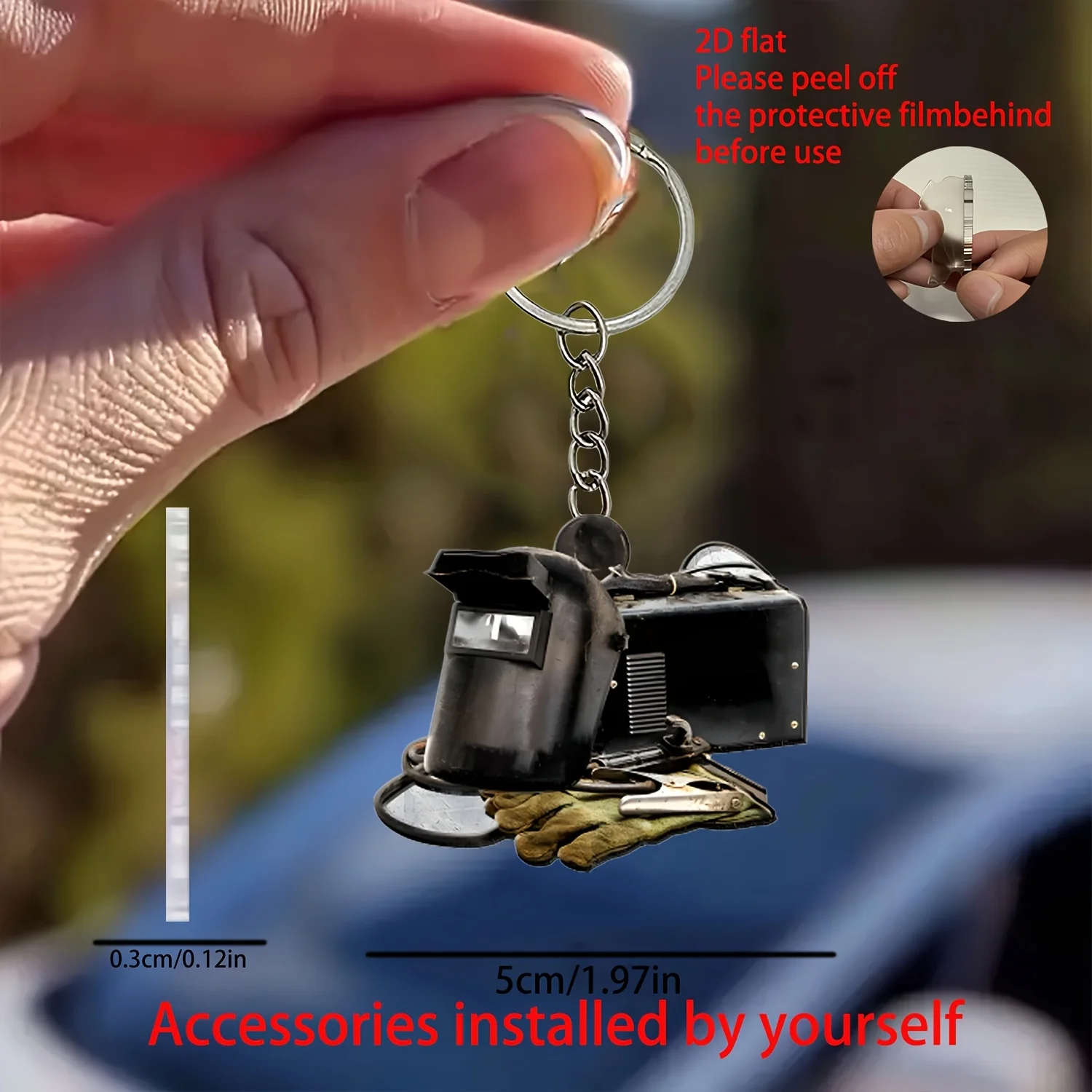 2D Novelty Welder Tool Keychain Acrylic Car Rearview Mirror Holiday Hanging Ornament Festive Accessory Pendant Halloween Gifts