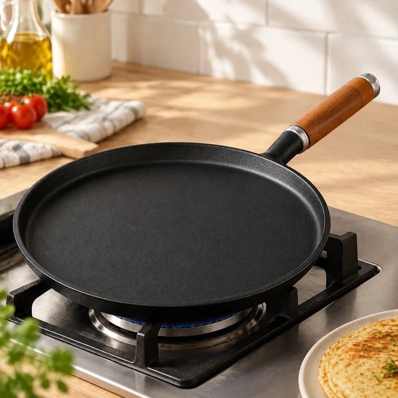 Heavy-Duty Cast Iron Frying Pan Compatible with Gas and Induction Stoves, Perfect for Cooking Eggs, Pancakes, Crepes, and Steaks