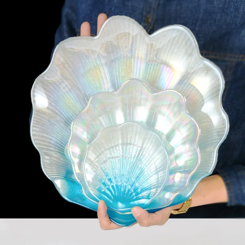 

Creative colorful glass plate home ion plating sea shell fruit European style tray snack ornaments