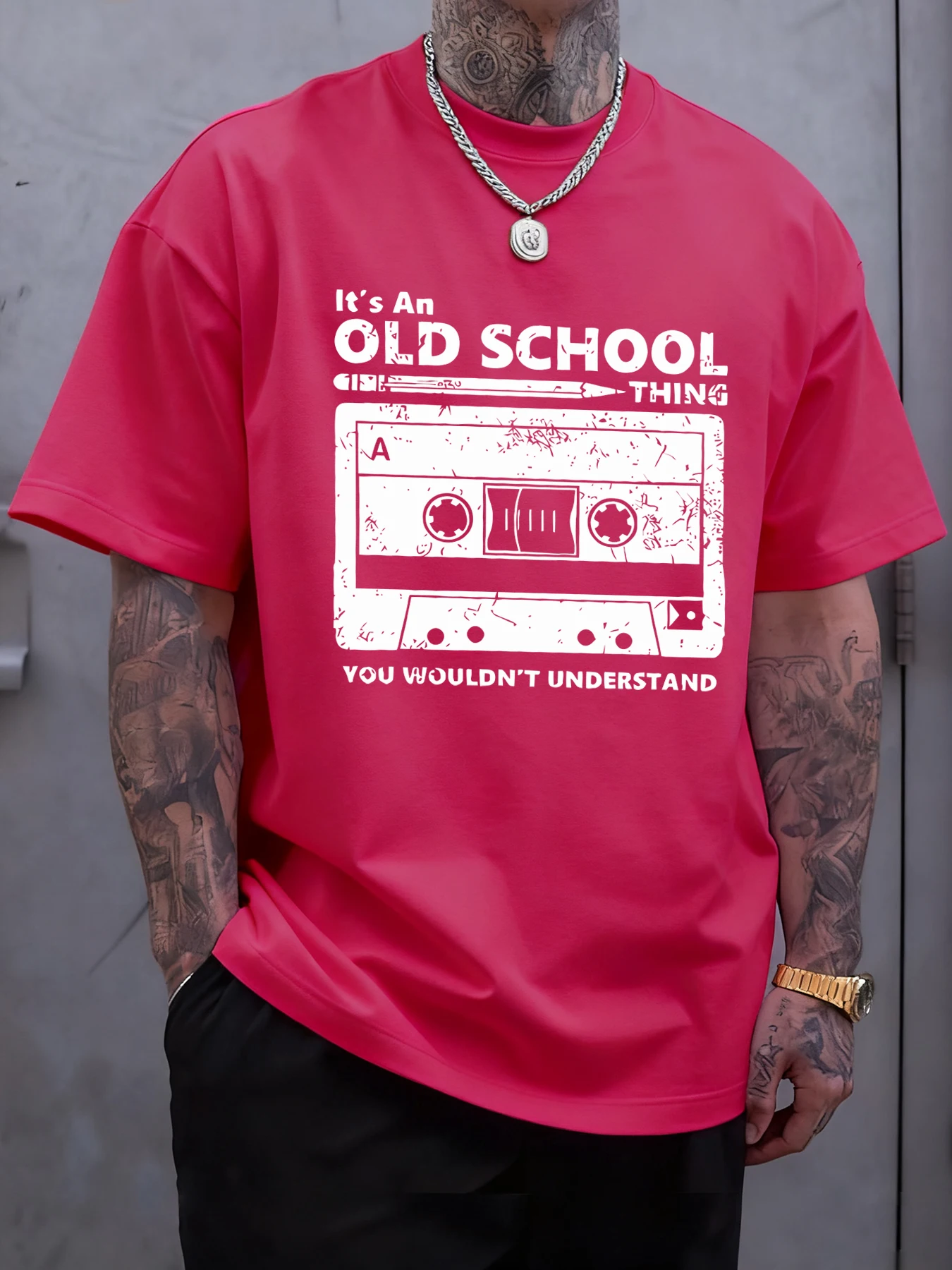 It'S An Old School Thing Tape Print T-Shirt Männer Sport Crewneck T Shirt Baumwolle Sommer Weiche Kleidung Casual Lose Männliche Streetwear – Detail 15