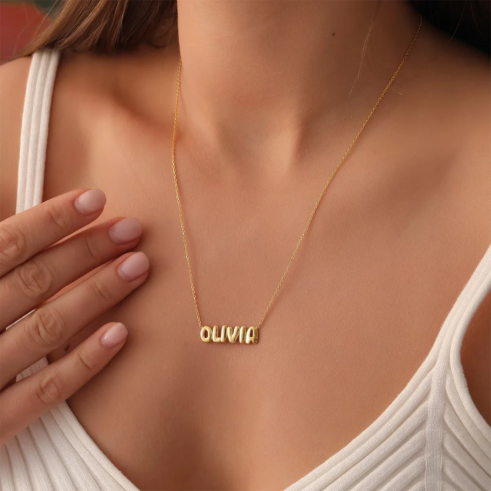 2023 New Mini Custom Bubble Name Necklace 3D Letter Necklace Personalized Balloon Bubble Letter Pendant Necklace Gifts Jewelry