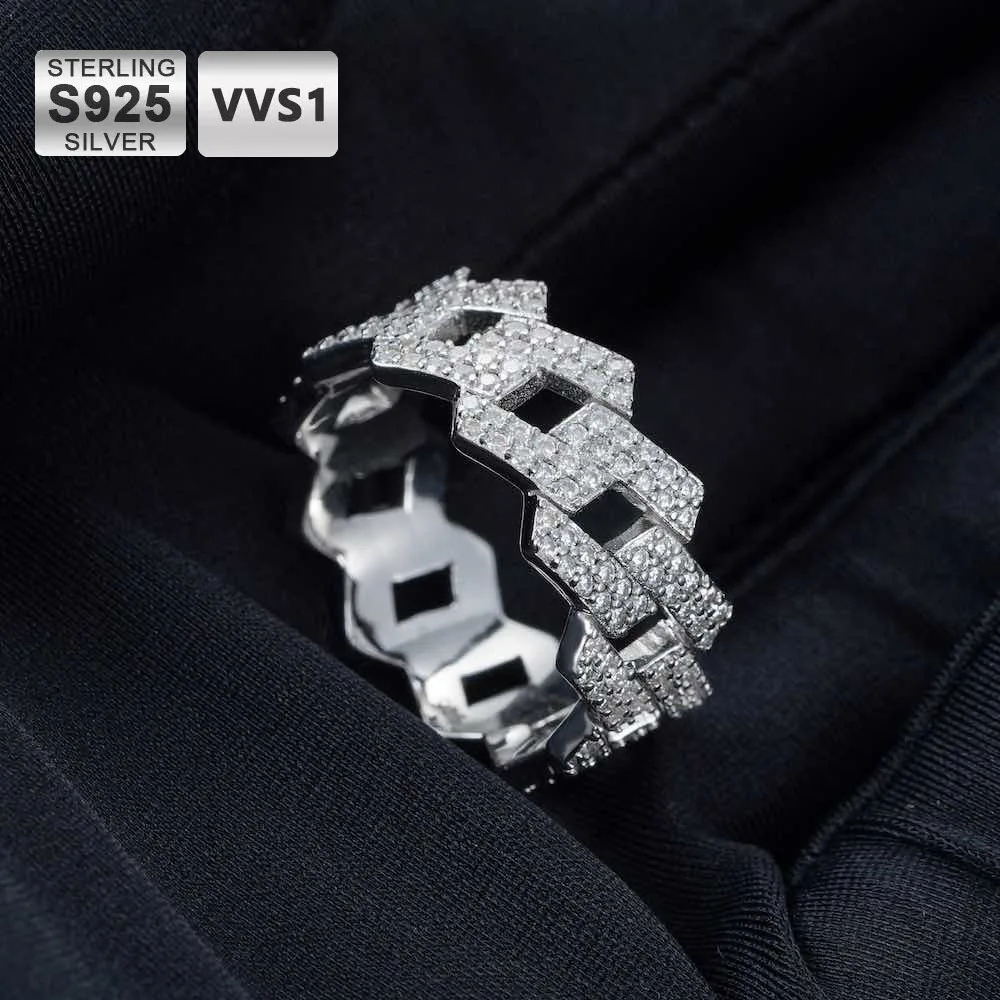 

ICEBLING 2 Rows Cuban Ring Moissanite 925 Sterling Sliver Hip Hop Jewely Rings for Woman Man Party Gift