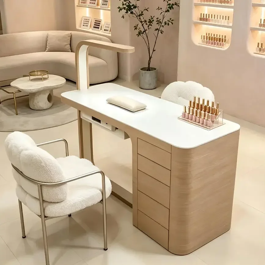 DF Opening ceremony Mira Designer Wood curved Manicure Table with draws for beauty nail salon