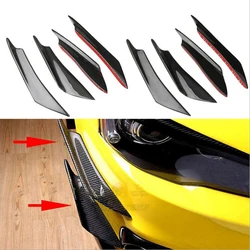 4Pcs Carbon Fiber Car Bumper Fin Canard Splitter Diffuser Spoiler Air Knife ABS Carbon Fiber Blue Universal