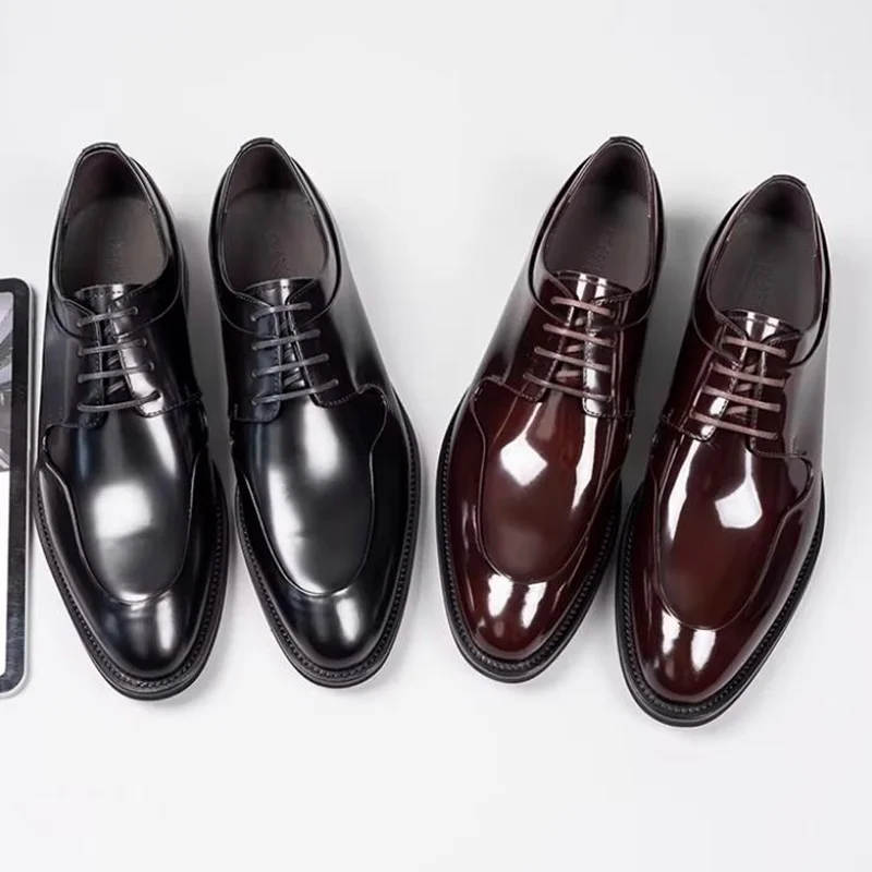 High Quality Sheepskin Lining Cowhide Leather Shoes For Men Business Formal Wear Lace-up Derby Shoes Wedding Shoes,