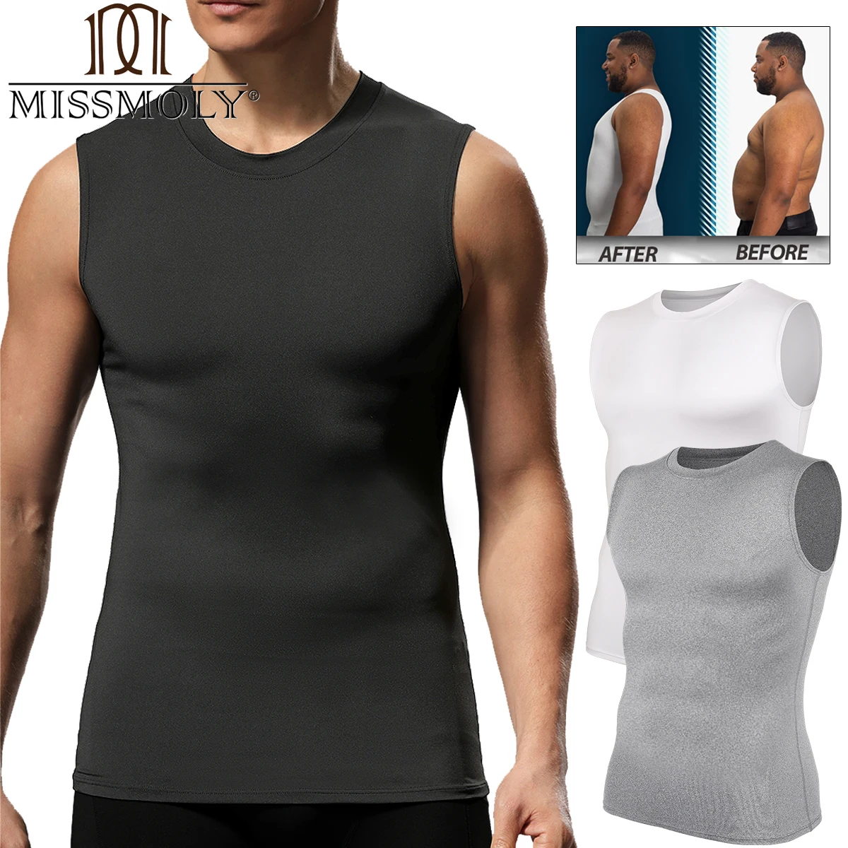 

Men Body Shaper Vest Compression Shirts Slimming Tummy Control Tight Tops Workout Abdomen Chest Undershirt Sleeveless Shapewear