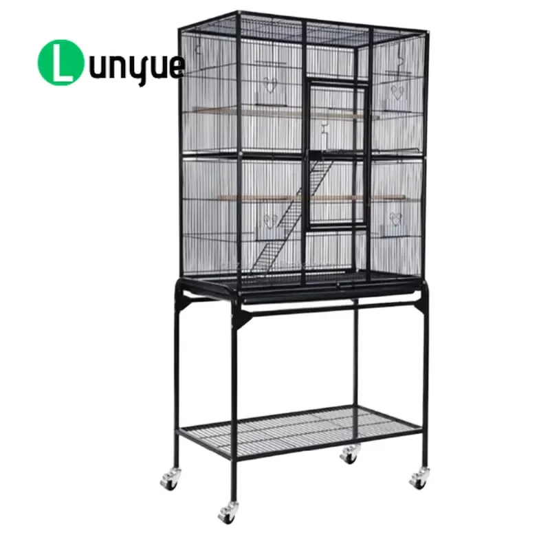 Large Powder Coated Wire Parrot Bird Cage with Removable Stand and Pull Out Tray Durable Metal Construction for Home Aviary