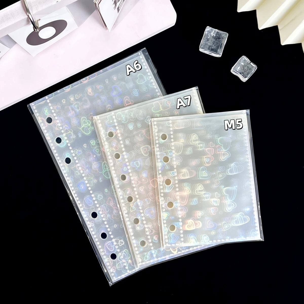 10/20/30Pcs A6/A7/M5 Laser Heart-Shaped Inner Pages, Colorful Heart-Shaped Transparent Refill Pages, DIY Sticker Book, Transparent Loose-Leaf Laser Heart-Shaped Refill Pages, Suitable for Sticker Books, Sticker Storage, Mini Sticker Books, School Supplies, Back-To-School Supplies, Otaku Activities, Etc