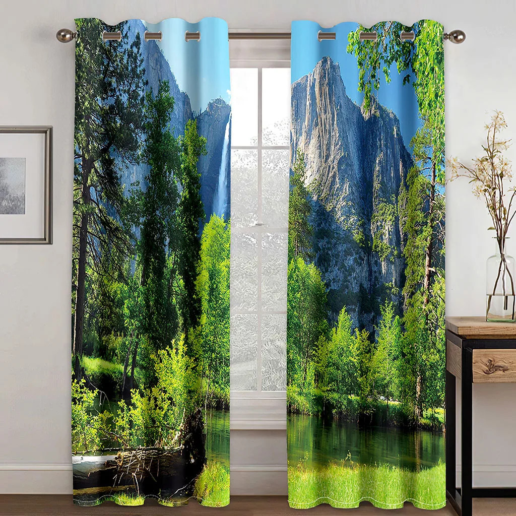 

Spring Forest River Landscape Shade Curtain Living Room Bedroom Home Decor Thin Curtain 2 Panel Punch Hooks