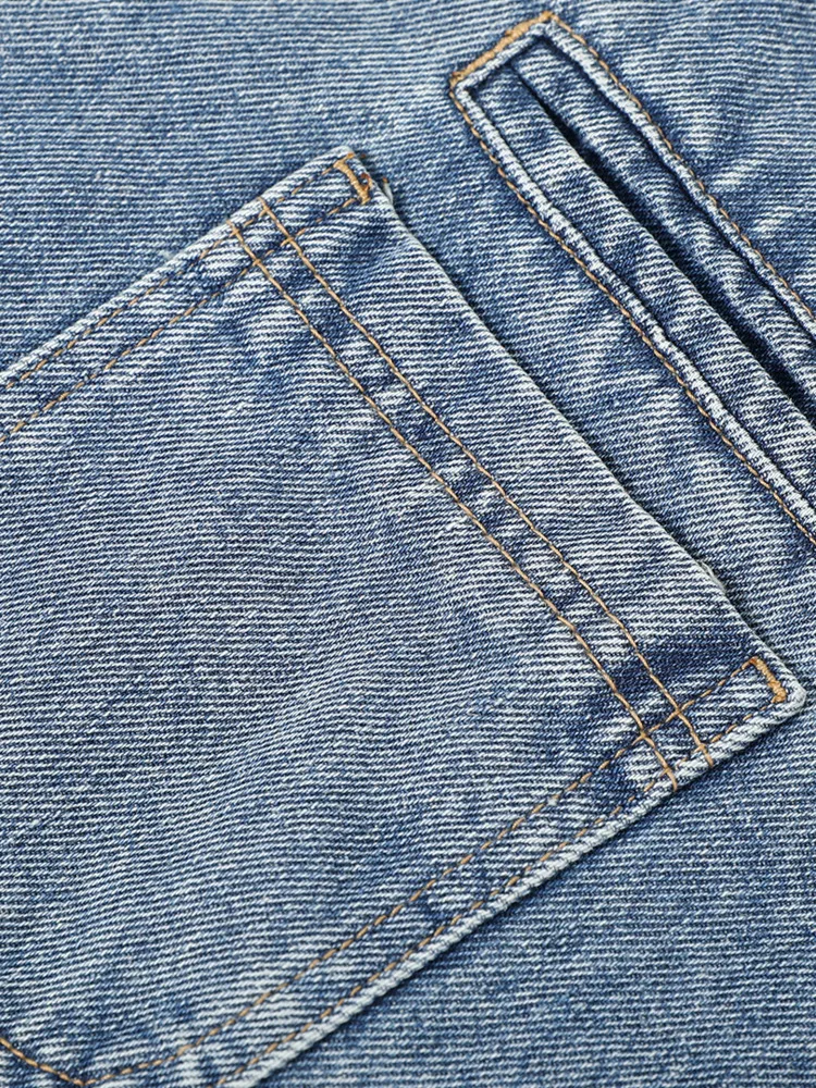 Damska lekka kurtka jeansowa ZMEENNA z czarnym kołnierzem ze skóry PU, zapinana na guziki, kurtka typu shacket z czterema kieszeniami, jesienna, model ZM4281