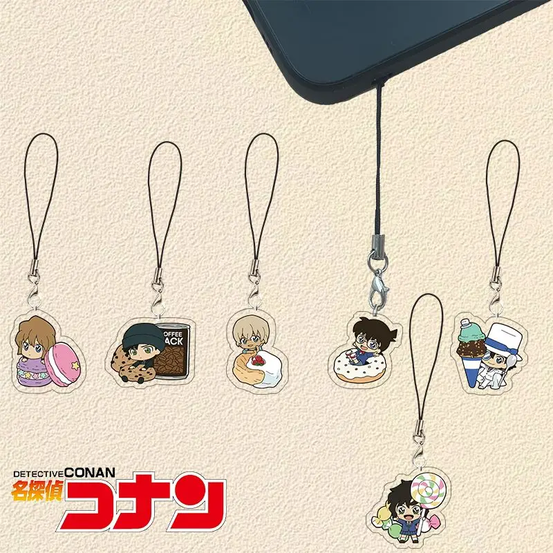 Detective Conan Mobile Phone Lanyard Keychain Man Acrylic Key Chain Women Key Holder Cute Couples Keyring Wedding Porte Clef