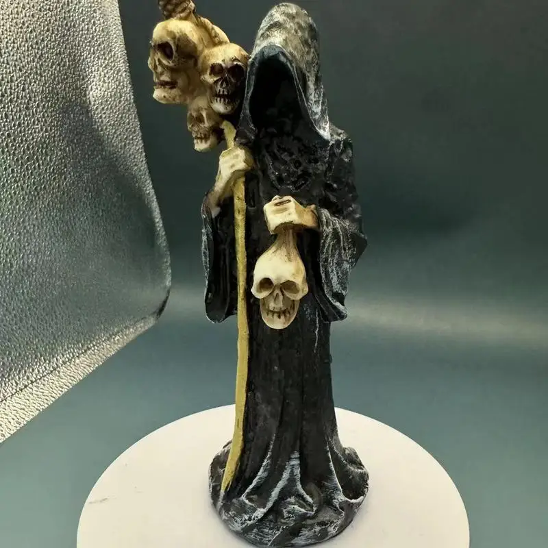 Holy Death Statue Standing Decorative Muerte Figurine Grim Reaper Holding Skull Head Statue Altar Halloween