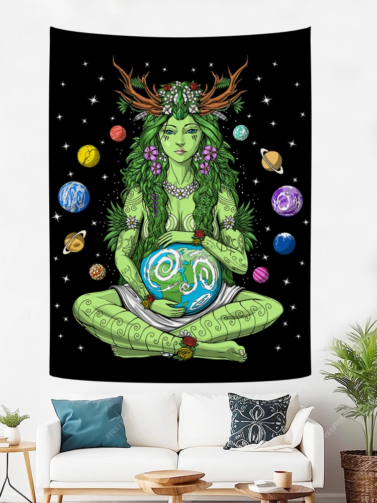 

Gaia Mother Earth Tapestry Wall Hanging, Nature Goddess Art Tapestry, Spiritual Hippie Tapestries for Home Bedroom, Dorm Decor