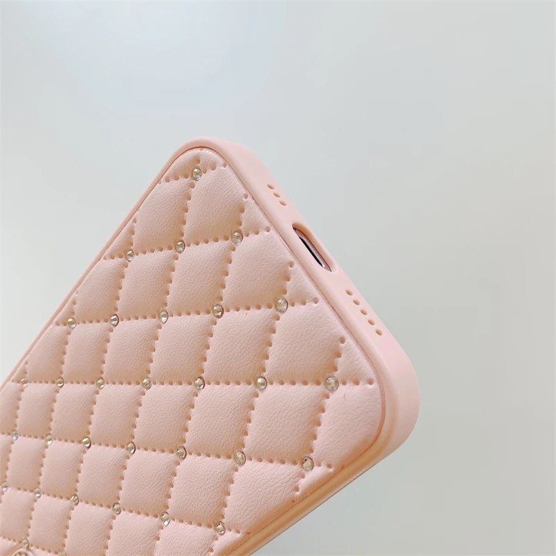 Luxury Bling Diamond Leather Wrap Anti-drop Case for iPhone 14 Plus 13 12 11 Pro Max With Camera Protection Soft Silicone Cover