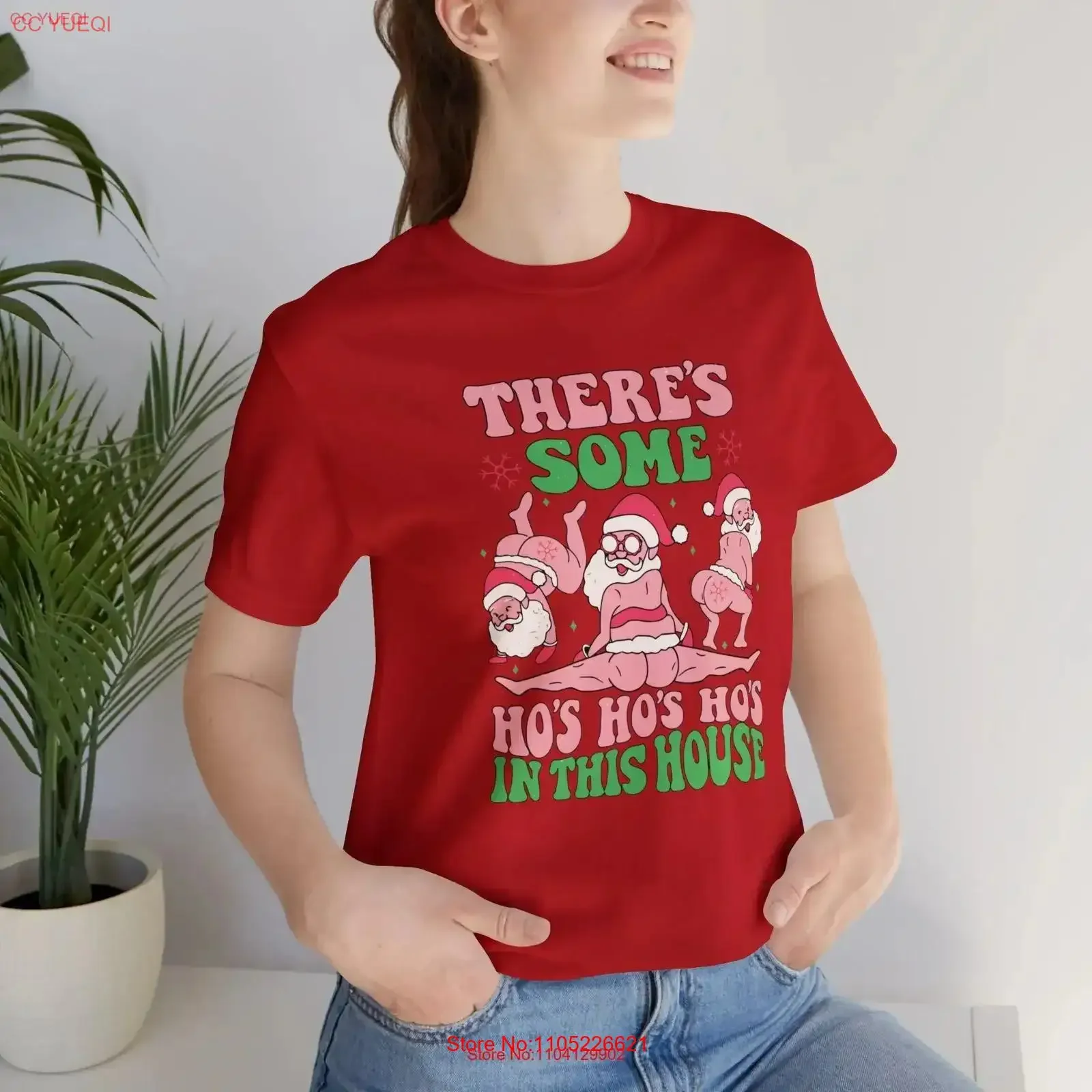 Funny Santa Christmas Theres Some Hos in This House T Shirt Twerking Adult Swap vintage Washed Slightly Casual fashion
