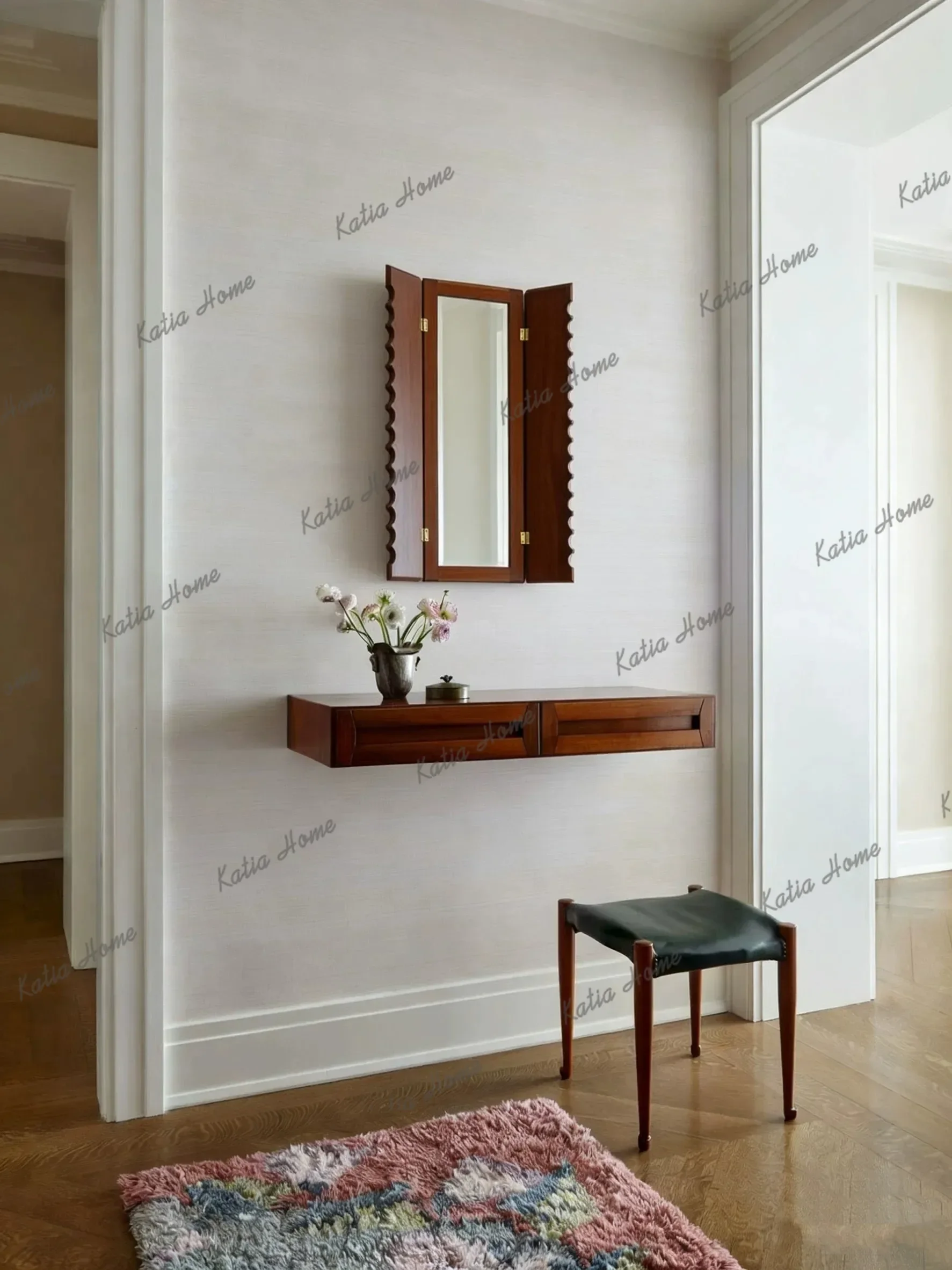Mid-Century Foldable Makeup Mirror,LED Lighted Irregular Decor Mirror,Vanity Mirror Bathroom,Bedroom, Show Flat&Homestay Display
