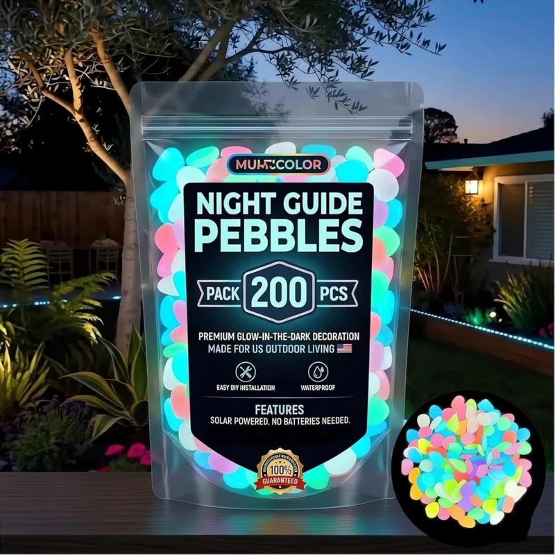 200 Stück bunte, im Dunkeln leuchtende Kieselsteine, leuchtende Steine, DIY-Kies für Landschaftsgestaltung, Gartenwege, Topfpflanzen, Aquarium-Dekoration