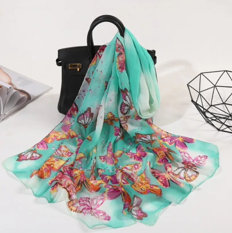 Ultra-thin Soft Chiffon Sun Protection Beach Towel Butterfly Printed Long Women's Shawl Scarf