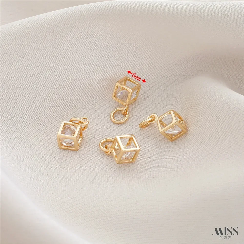 

14K Gold Color Smart Zircon Small Square Pendant DIY Accessories Handmade Bracelet Necklace Jewelry Decorative Charm Pendant
